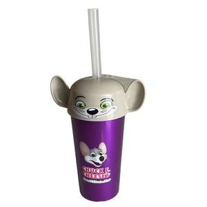 2018 Chuck E Cheese Purple Collectible Plastic Drinking Cup Mouse Head Lid Straw